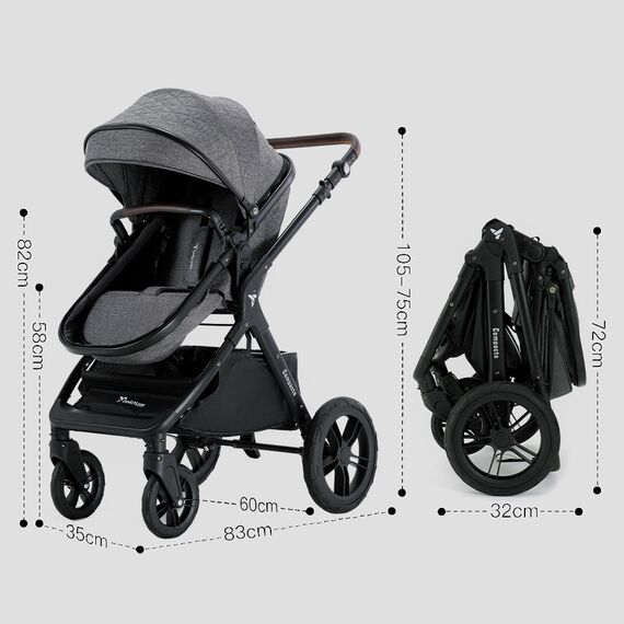 Teknum Compacto 3In1 Baby Stroller Travel System With Carrycot And Infant Car Seat 0-3 Years, Color: Grey, 13 image