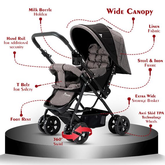 Teknum Reversible Trip Baby Stroller Travel System With Infant Car Seat Multi Recline 6-36 Months, Color: Khaki, 4 image