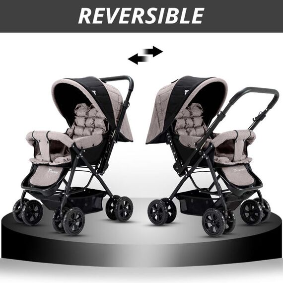 Teknum Reversible Trip Baby Stroller Travel System With Infant Car Seat Multi Recline 6-36 Months, Color: Khaki, 5 image