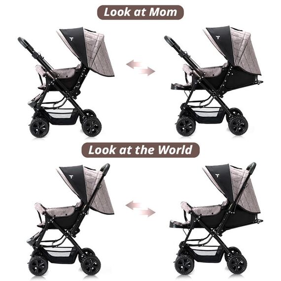Teknum Reversible Trip Baby Stroller Travel System With Infant Car Seat Multi Recline 6-36 Months, Color: Khaki, 7 image