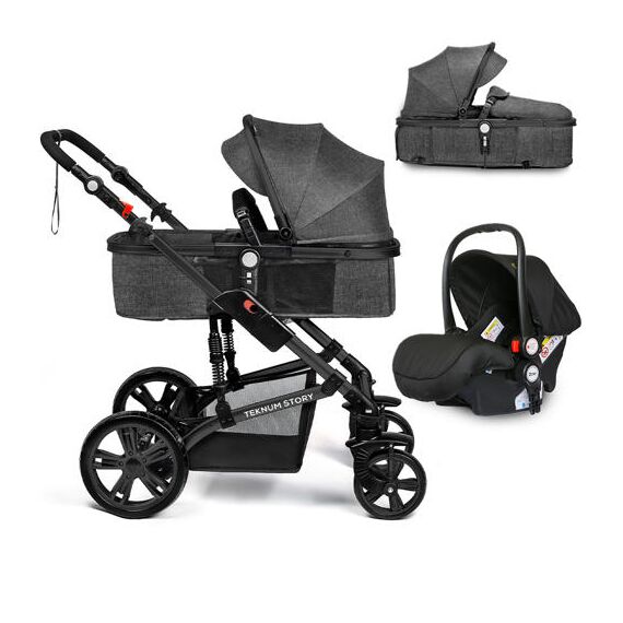 Teknum 3In1 Baby Stroller Travel System Sleeping Bassinet Extra Wide Seat 360° Rotating Wheels Fully Reclinable Car Seat Compatible Coffee Holder Spill Proof Mat 0-3 Years, Color: Dark Grey, 2 image