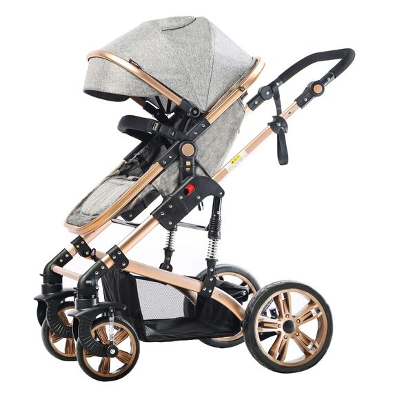 Teknum 3In1 Baby Stroller Travel System Sleeping Bassinet Extra Wide Seat 360° Rotating Wheels Fully Reclinable Car Seat Compatible Coffee Holder Spill Proof Mat 0-3 Years, Color: Grey & Gold, 4 image