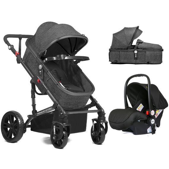 Teknum 3In1 Baby Stroller Travel System Sleeping Bassinet Extra Wide Seat 360° Rotating Wheels Fully Reclinable Car Seat Compatible Coffee Holder Spill Proof Mat 0-3 Years, Color: Dark Grey, 3 image