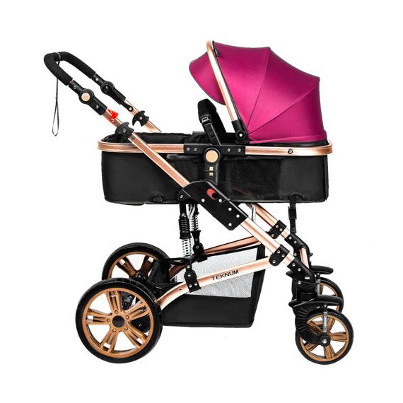 Teknum 3In1 Baby Stroller Travel System Sleeping Bassinet Extra Wide Seat 360° Rotating Wheels Fully Reclinable Car Seat Compatible Coffee Holder Spill Proof Mat 0-3 Years, Color: Wine, 4 image