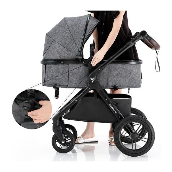 Teknum 3In1 Compacto Baby Stroller With Bassinet Air Cabin Friendly 0-36 Months, Color: Dark Grey, 7 image