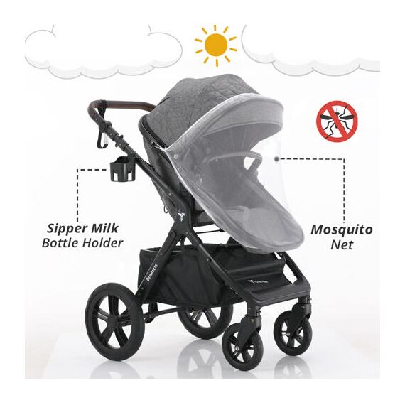 Teknum 3In1 Compacto Baby Stroller With Bassinet Air Cabin Friendly 0-36 Months, Color: Dark Grey, 11 image