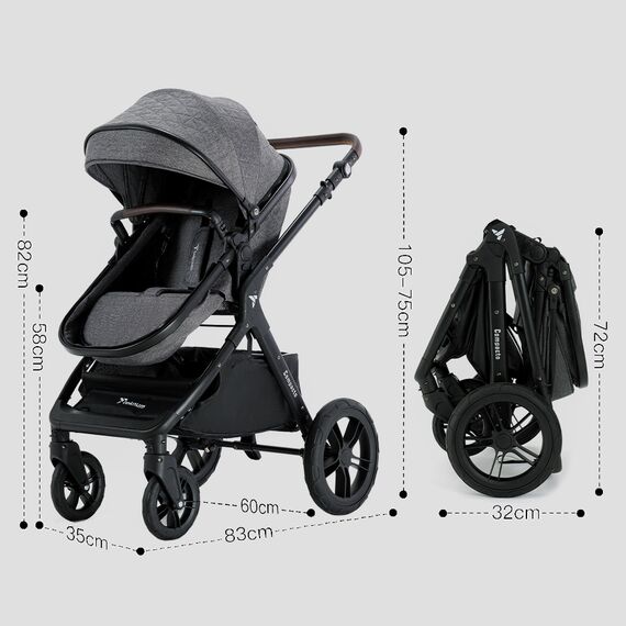 Teknum 3In1 Compacto Baby Stroller With Bassinet Air Cabin Friendly 0-36 Months, Color: Dark Grey, 13 image