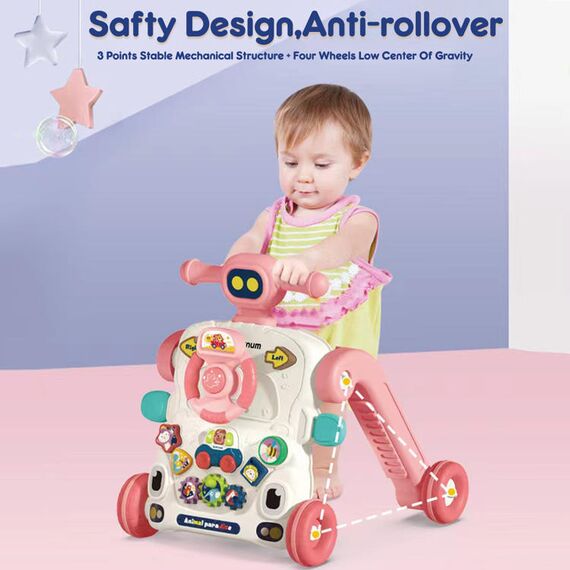 Teknum 3In1 Baby Walker Learning Table Game Panel With Musical Keyboard 6+ Months, Color: pink, 10 image