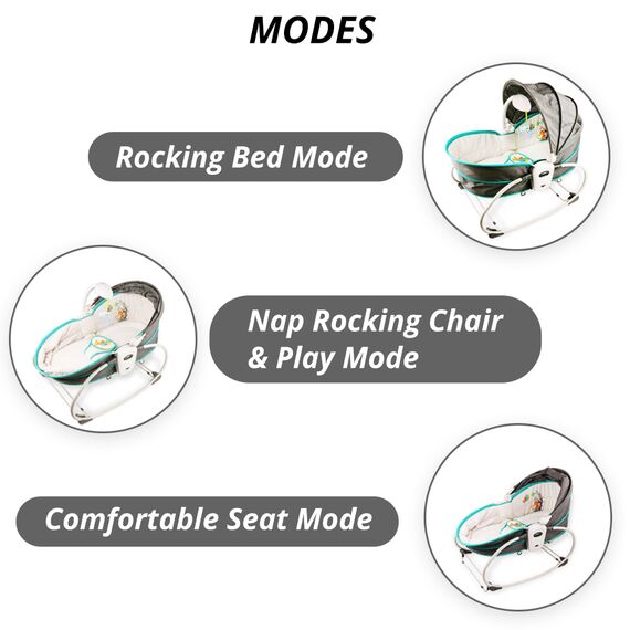 Teknum 6In1 Cozy Rocker Bassinet With Wheels Mosquito Net 0-36 Months 18Kg, Color: Green, 8 image