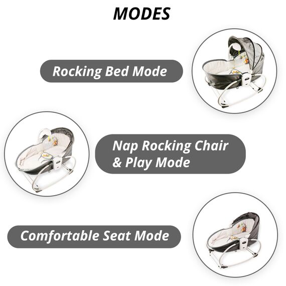 Teknum 6In1 Cozy Rocker Bassinet With Wheels Mosquito Net 0-36 Months 18Kg, Color: Grey, 8 image