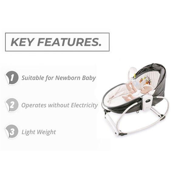 Teknum 6In1 Cozy Rocker Bassinet With Wheels Mosquito Net 0-36 Months 18Kg, Color: Grey, 7 image