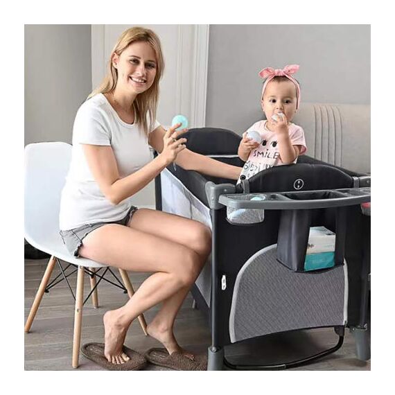 Teknum 4In1 Baby Bedside Co-Sleeper Bassinet Playpen With Rocker 0-3 Years 30Kg, Color: Black, 4 image