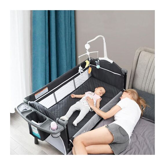 Teknum 4In1 Baby Bedside Co-Sleeper Bassinet Playpen With Rocker 0-3 Years 30Kg, Color: Grey, 2 image
