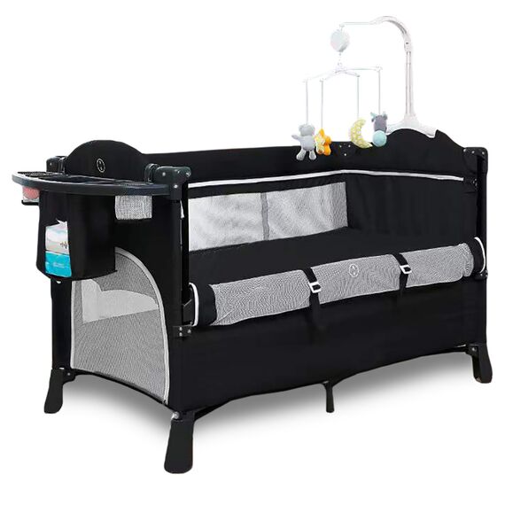 Teknum 4In1 Baby Bedside Co-Sleeper Bassinet Playpen With Rocker 0-3 Years 30Kg, Color: Black