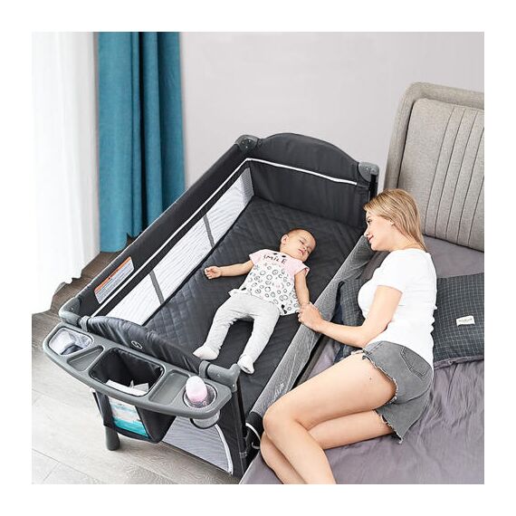 Teknum 4In1 Baby Bedside Co-Sleeper Bassinet Playpen With Rocker 0-3 Years 30Kg, Color: Grey, 3 image