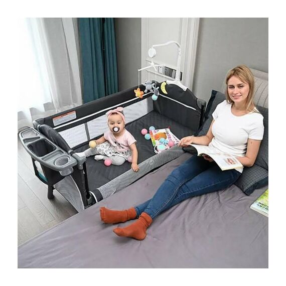 Teknum 4In1 Baby Bedside Co-Sleeper Bassinet Playpen With Rocker 0-3 Years 30Kg, Color: Black, 6 image