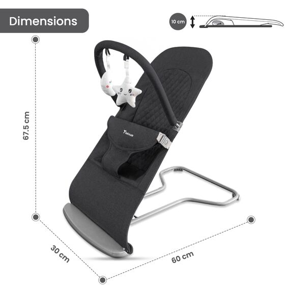 Teknum 3 Stage Baby Bouncer Recliner Seat 0-6 Months 9Kg, Color: Black, 9 image