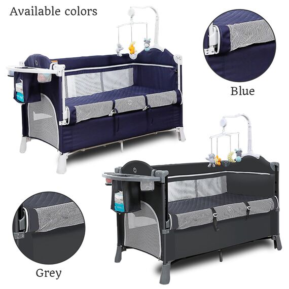 Teknum 4In1 Baby Bedside Co-Sleeper Bassinet Playpen With Rocker 0-3 Years 30Kg, Color: Grey, 10 image