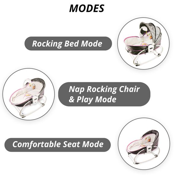 Teknum 6In1 Cozy Rocker Bassinet With Wheels Mosquito Net 0-36 Months 18Kg, Color: pink, 8 image