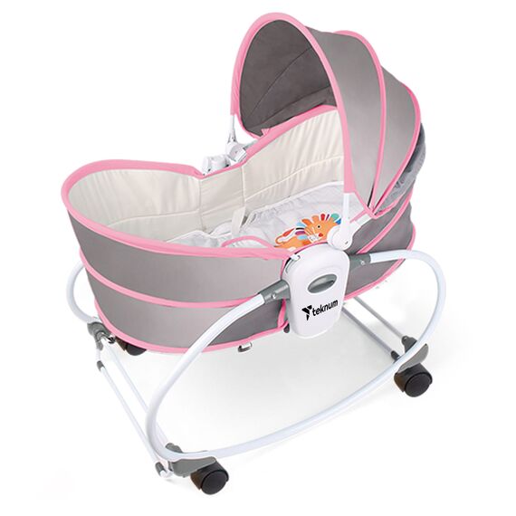 Teknum 6In1 Cozy Rocker Bassinet With Wheels Mosquito Net 0-36 Months 18Kg, Color: pink, 9 image