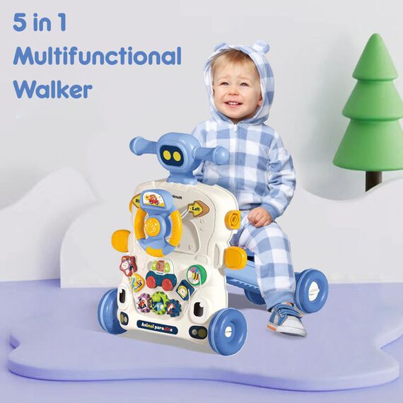 Teknum 5In1 Baby Walker Learning Table Scooter Roller Coaster With Musical Keyboard 6+ Months, Color: Blue, 3 image