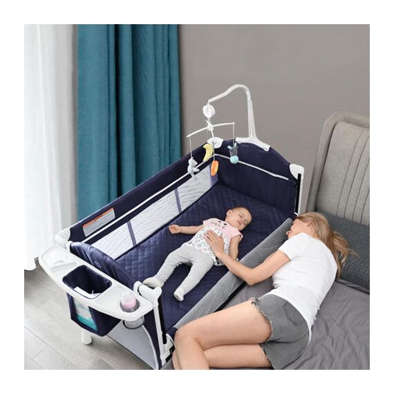 Teknum 4In1 Baby Bedside Co-Sleeper Bassinet Playpen With Rocker 0-3 Years 30Kg, Color: Blue, 3 image