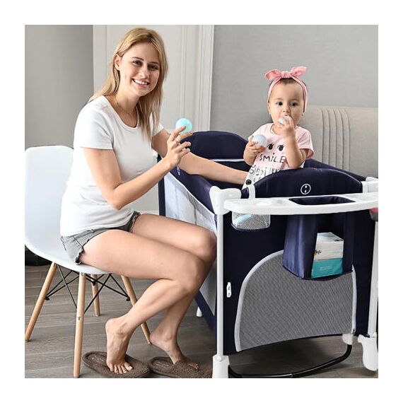 Teknum 4In1 Baby Bedside Co-Sleeper Bassinet Playpen With Rocker 0-3 Years 30Kg, Color: Blue, 6 image