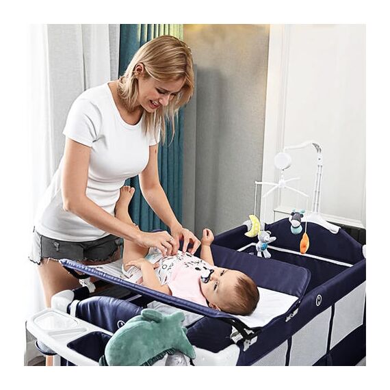 Teknum 4In1 Baby Bedside Co-Sleeper Bassinet Playpen With Rocker 0-3 Years 30Kg, Color: Blue, 7 image