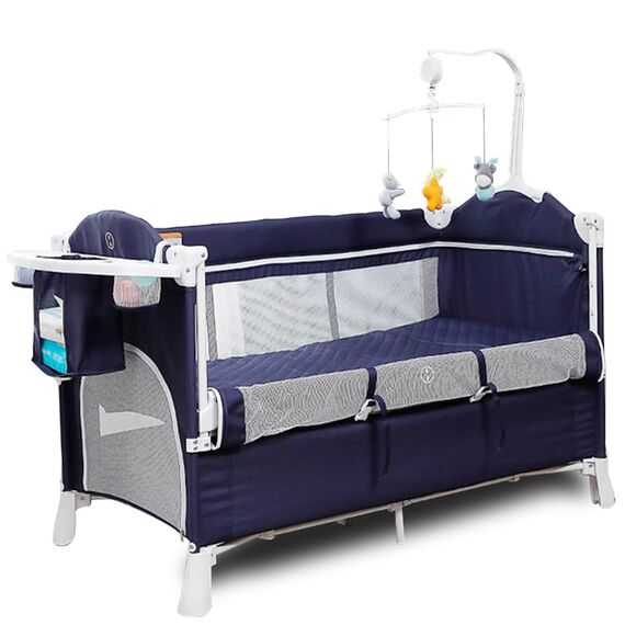 Teknum 4In1 Baby Bedside Co-Sleeper Bassinet Playpen With Rocker 0-3 Years 30Kg, Color: Blue
