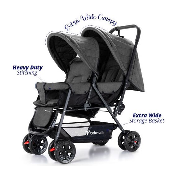 Teknum Double Baby Stroller Twin 6-36 Months 20Kg, Color: Dark Grey, 5 image