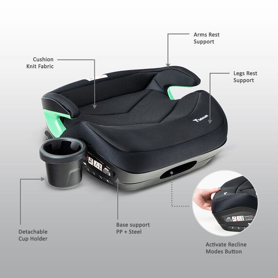 Teknum I-Size Car Seat Booster Isofix 4 Recline Modes 22Kg–36Kg 125–150Cm, Color: Black, 7 image