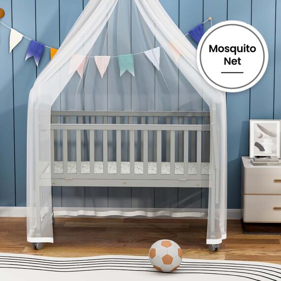 Teknum 7In1 Convertible Kids Bed Bedside Crib With Mattress Mosquito Net 0-12 Years 40Kg, Color: Grey, 2 image