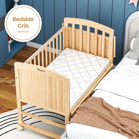 Teknum 7In1 Convertible Kids Bed Bedside Crib With Mattress Mosquito Net 0-12 Years 40Kg, Color: Beige, 5 image