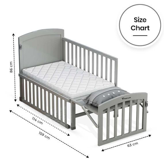 Teknum 7In1 Convertible Kids Bed Bedside Crib With Mattress Mosquito Net 0-12 Years 40Kg, Color: Grey, 10 image