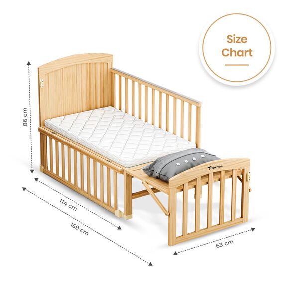 Teknum 7In1 Convertible Kids Bed Bedside Crib With Mattress Mosquito Net 0-12 Years 40Kg, Color: Beige, 10 image