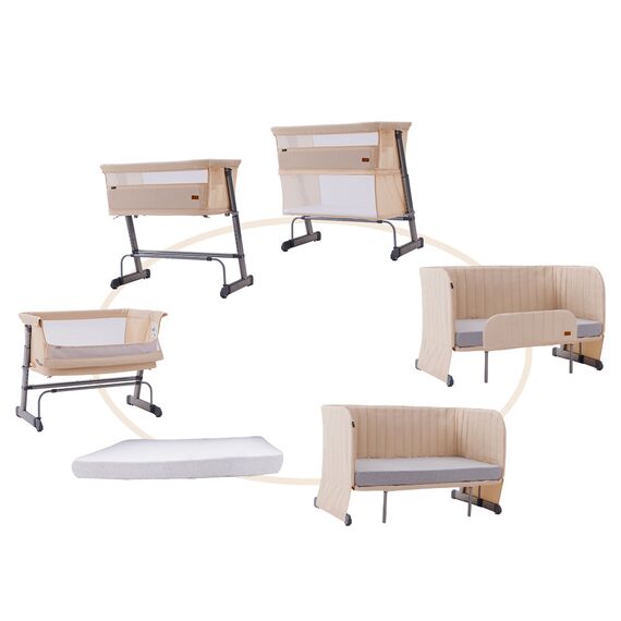 Teknum All-In-1 Bedside Crib Cot Playpen Sofa Expansion Pack 0-4 Years 100Kg, Color: Ivory