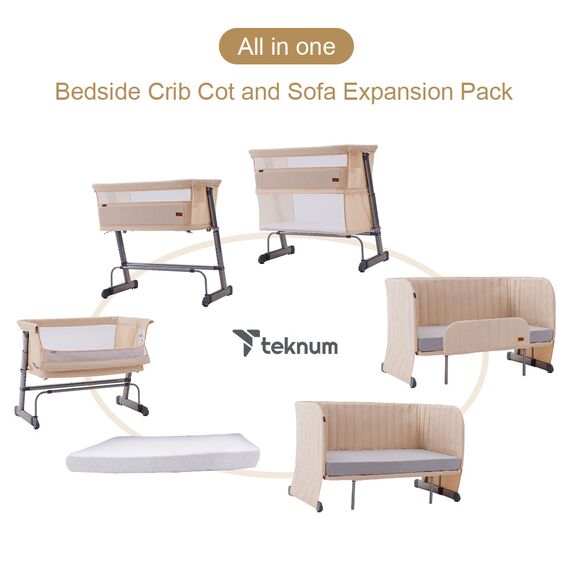 Teknum All-In-1 Bedside Crib Cot Playpen Sofa Expansion Pack 0-4 Years 100Kg, Color: Ivory, 10 image