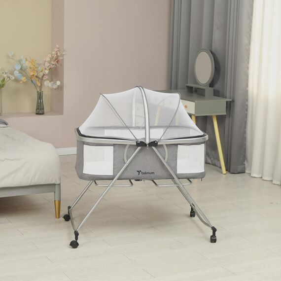 Teknum 3In1 Baby Cot Cradle With Mosquito Net Wheels 0-12 Months 15Kg, Color: Dark Grey, 9 image