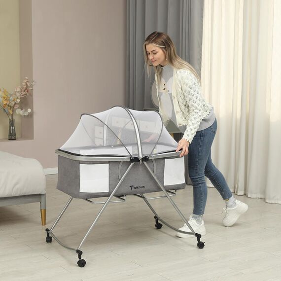 Teknum 3In1 Baby Cot Cradle With Mosquito Net Wheels 0-12 Months 15Kg, Color: Dark Grey, 12 image