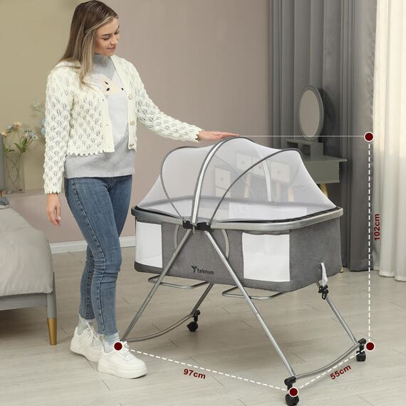 Teknum 3In1 Baby Cot Cradle With Mosquito Net Wheels 0-12 Months 15Kg, Color: Dark Grey, 14 image