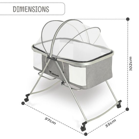 Teknum 3In1 Baby Cot Cradle With Mosquito Net Wheels 0-12 Months 15Kg, Color: Dark Grey, 15 image