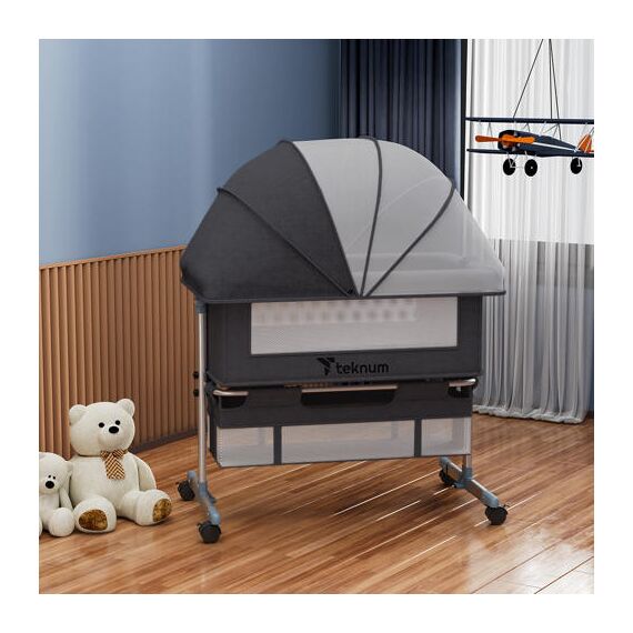 Teknum Moonlight Bedside Crib 0-2 Years, Color: Dark Grey, 11 image