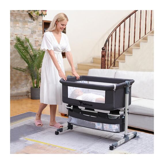 Teknum Moonlight Bedside Crib 0-2 Years, Color: Dark Grey, 13 image