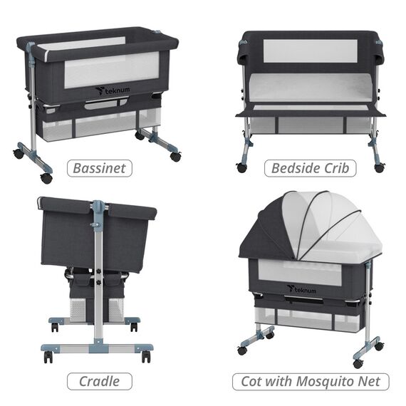 Teknum Moonlight Bedside Crib 0-2 Years, Color: Dark Grey, 14 image