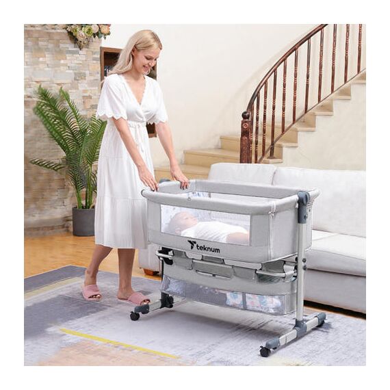 Teknum Moonlight Bedside Crib 0-2 Years, Color: Grey, 3 image
