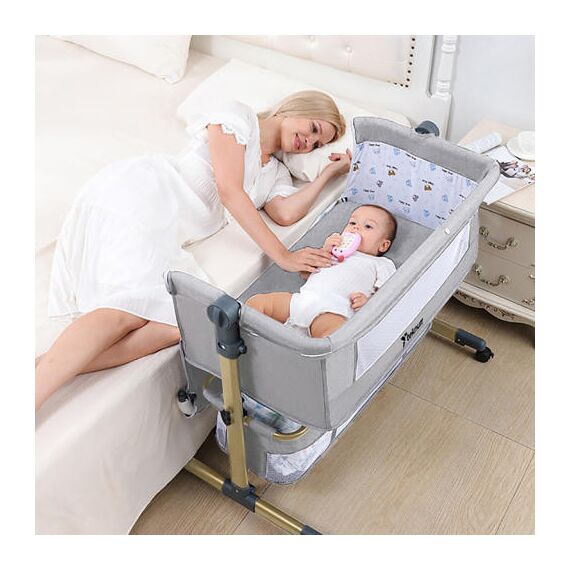 Teknum Moonlight Bedside Crib 0-2 Years, Color: Light Grey, 12 image