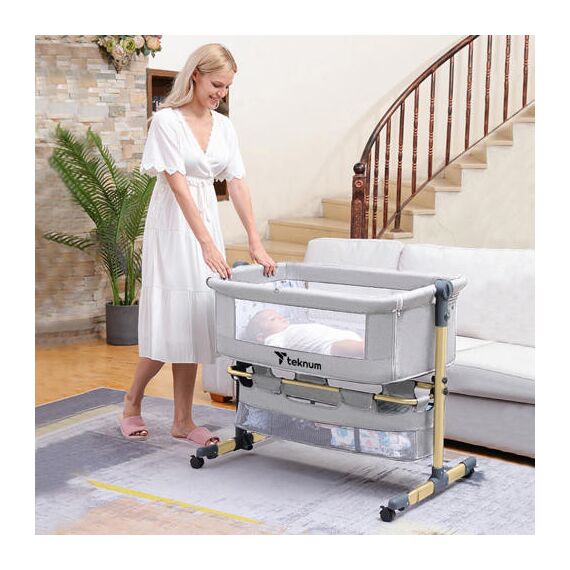 Teknum Moonlight Bedside Crib 0-2 Years, Color: Light Grey, 13 image