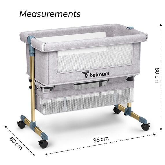 Teknum Moonlight Bedside Crib 0-2 Years, Color: Light Grey, 15 image
