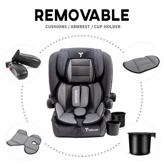 Teknum Pack And Go Car Seat Group 1/2/3 Foldable Portable 9Kg–36Kg, Color: Grey, 9 image