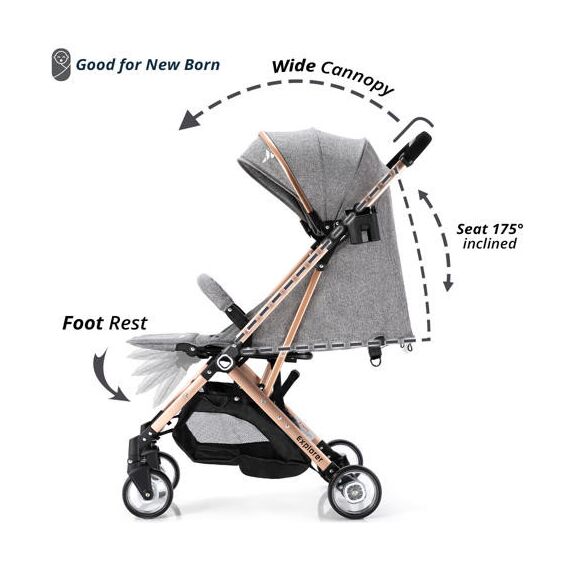 Teknum Explorer Travel Stroller Lightweight Cabin Friendly 6–36 Months Up To 15Kg, Color: Melange Grey, 3 image